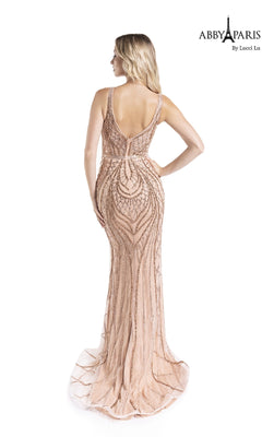 Open-Back Sparkly Embroidered Tulle Long Prom Dress Champagne / 16 Open-Back Sparkly Embroidered Tulle Long Prom Dress Champagne / 16