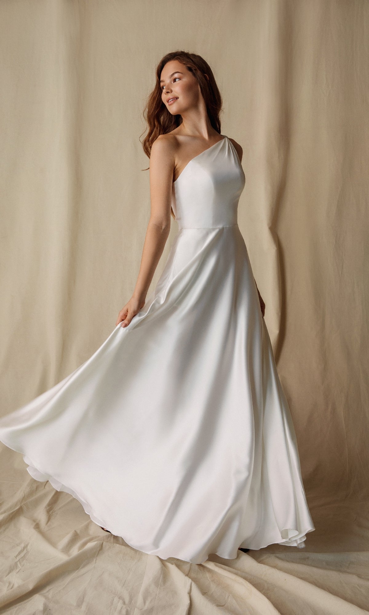 One-Shoulder Long Satin Formal Dress with Pockets Purple / Medium