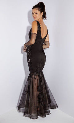 knee length dresses for ladies Scala 61200 Beaded Long Formal Sequin Prom Dress