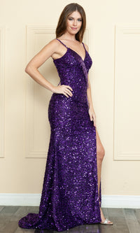 Beaded-Fringe Long Sequin Prom Dress 9154