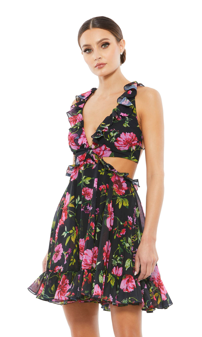 Floral-Print Short Ruffled Party Dress 9155