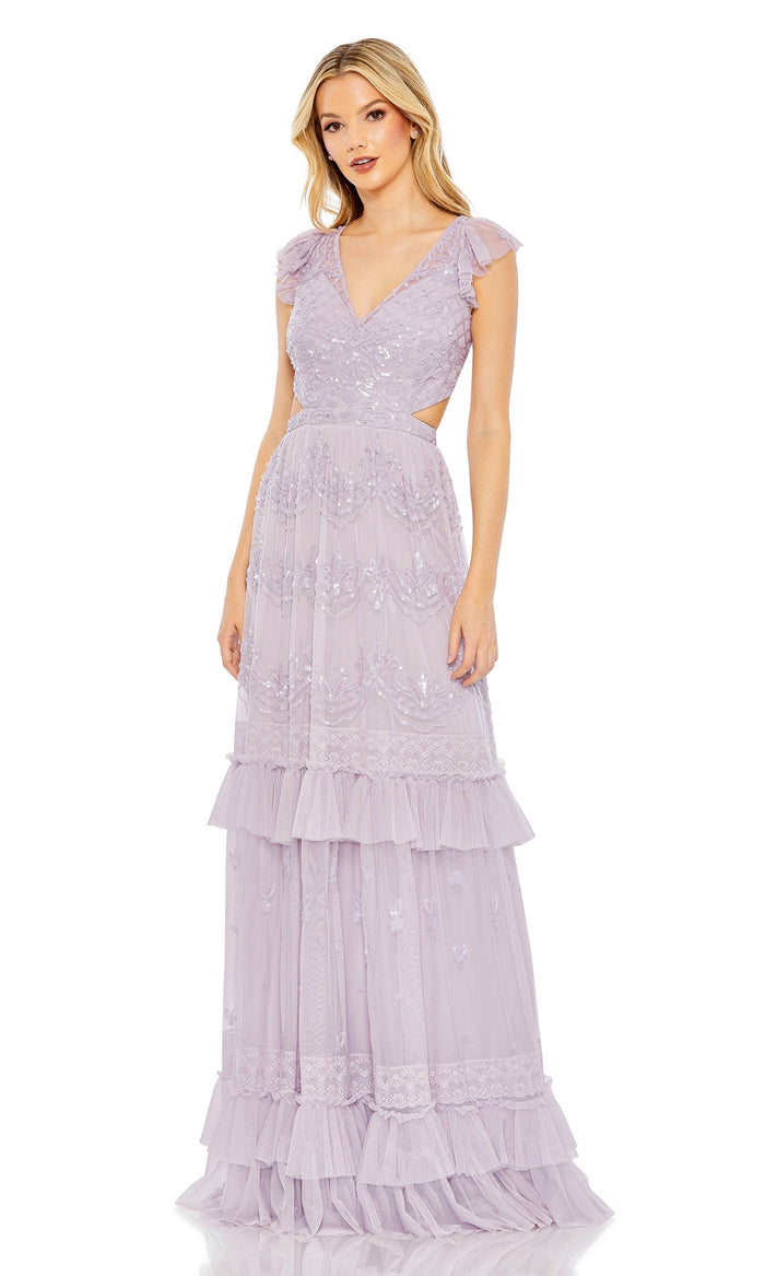Cap-Sleeve Lilac Purple Long Formal Dress 9167