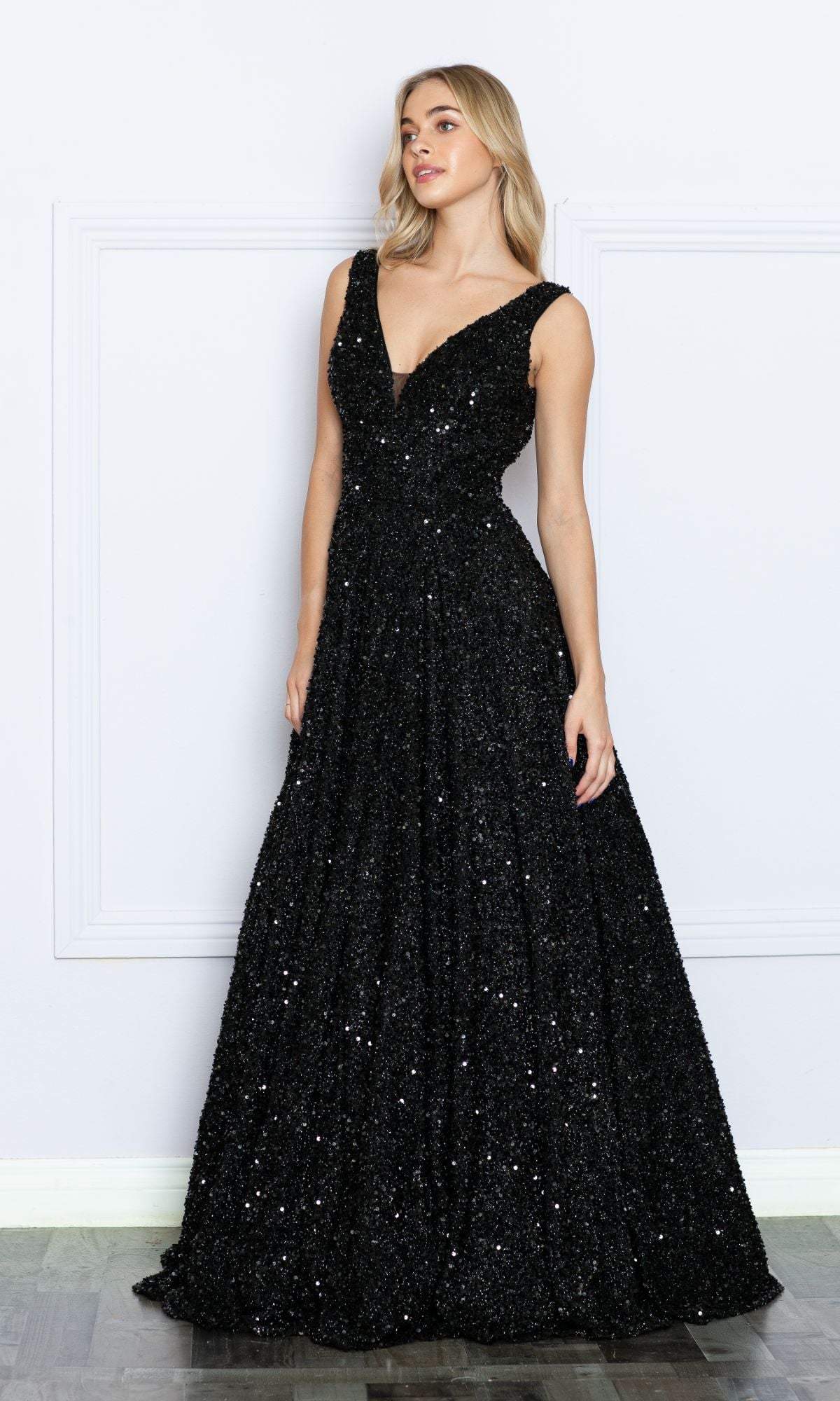 Sparkly Black Sequin Prom Ball Gown 9168