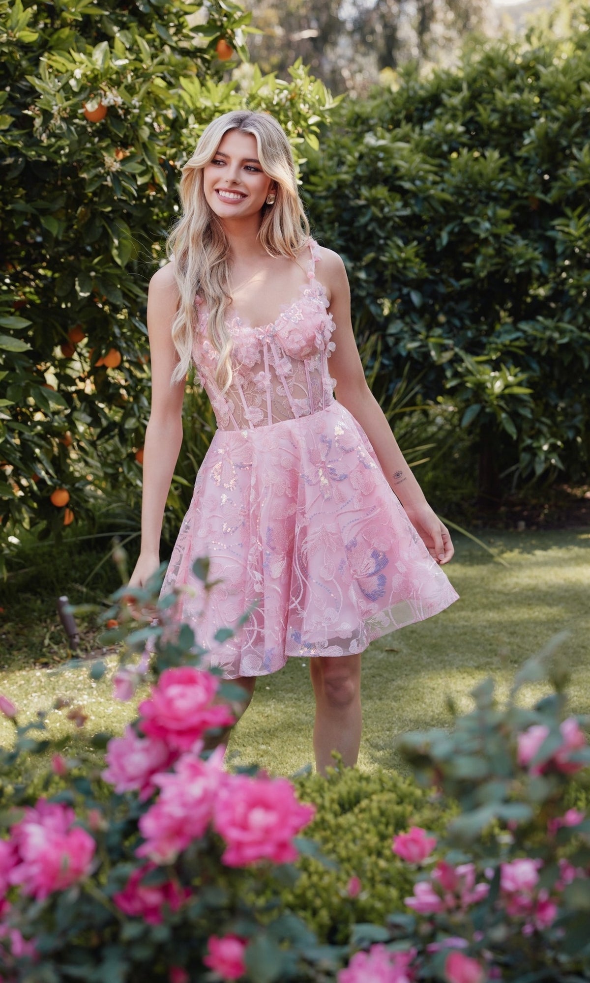 Sheer-Corset Short Homecoming Dress with Butterflies Powder Blue / 8