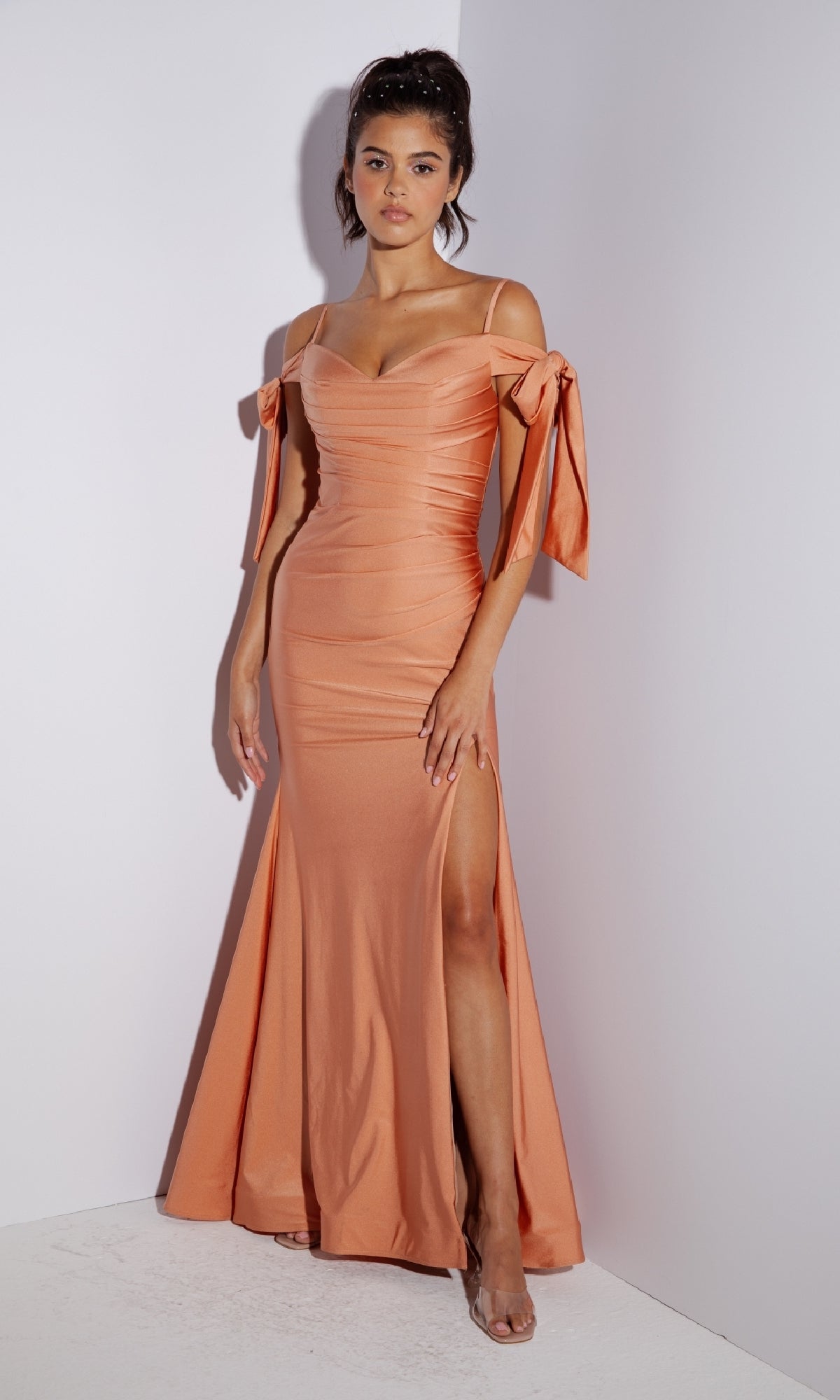 Shoulder-Ties Long Jersey Prom Dress: Eureka 9181