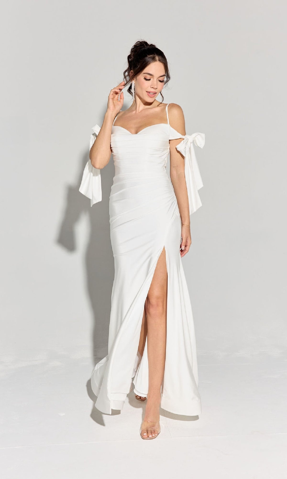 Shoulder-Ties Long Jersey Prom Dress: Eureka 9181