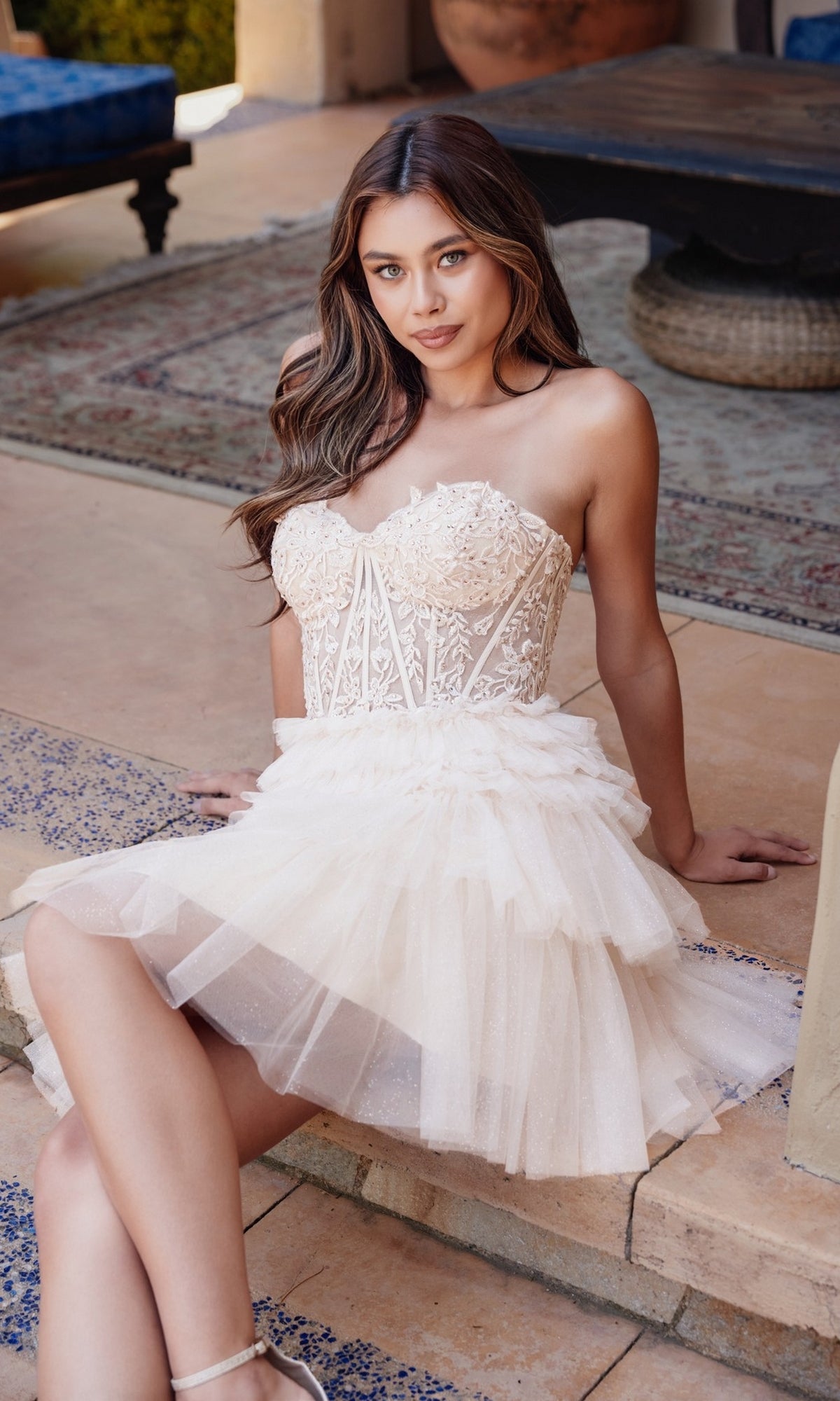 Embroidered Glitter Homecoming Dress: Juliet JT918S