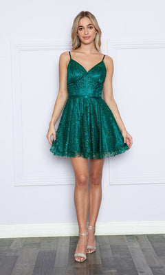 Glitter-Print Short A-Line Homecoming Dress