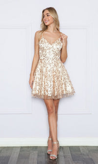 Floral-Glitter Short A-Line Homecoming Dress 9194