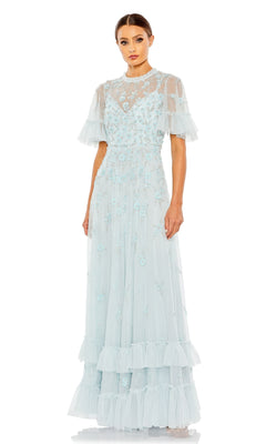 green emerald velvet dress Mac Duggal Embroidered Floral Appliqué Flutter Sleeve Gown main image 0