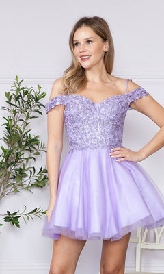 Off-Shoulder Short Homecoming Dress with Lace-Up Back Lilac / 3XLarge Off-Shoulder Short Homecoming Dress with Lace-Up Back Lilac / 3XLarge