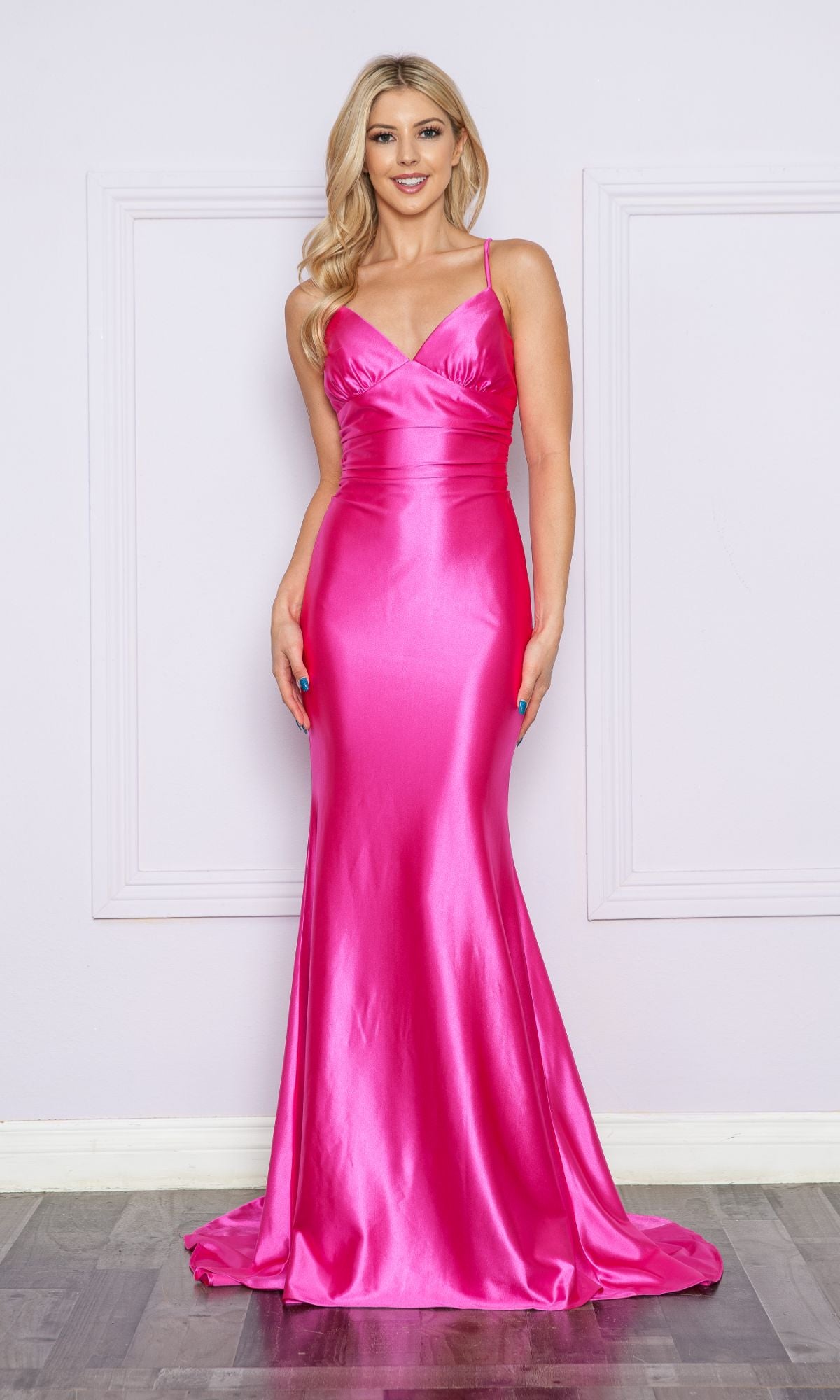 Empire-Waist Long V-Neck Mermaid Prom Dress 9256