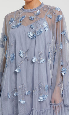 Mac Duggal Women's Embellished Long Flare Sleeve Mesh A-Line Dress - Blue - Size 8