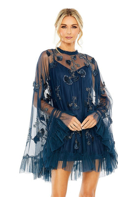 Ruffled Short Homecoming Dress with Long Sleeves– PromGirl
