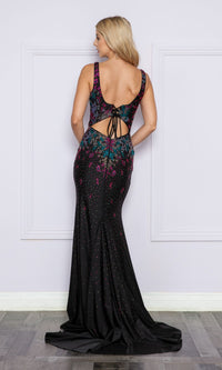 Multi-Color Beaded Long Black Formal Dress 9270