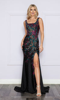 Multi-Color Beaded Long Black Formal Dress 9270