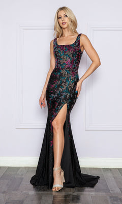 Long Black Formal Dress with Colorful Beads - PromGirl Black/Multi / 2XLarge Long Black Formal Dress with Colorful Beads - PromGirl Black/Multi / 2XLarge