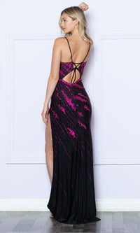 Long Black Prom Dress with Bright Beads 9276