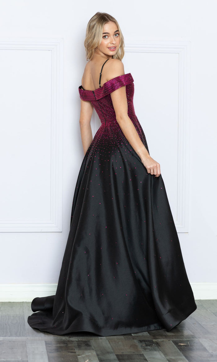 Cold-Shoulder Beaded Long Prom Ball Gown 9278