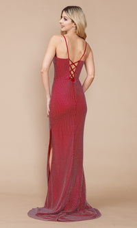Shimmer-Net Long Lace-Up Prom Dress 9282