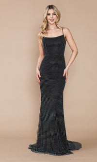 Corset-Back Shimmer-Net Long Prom Dress 9284
