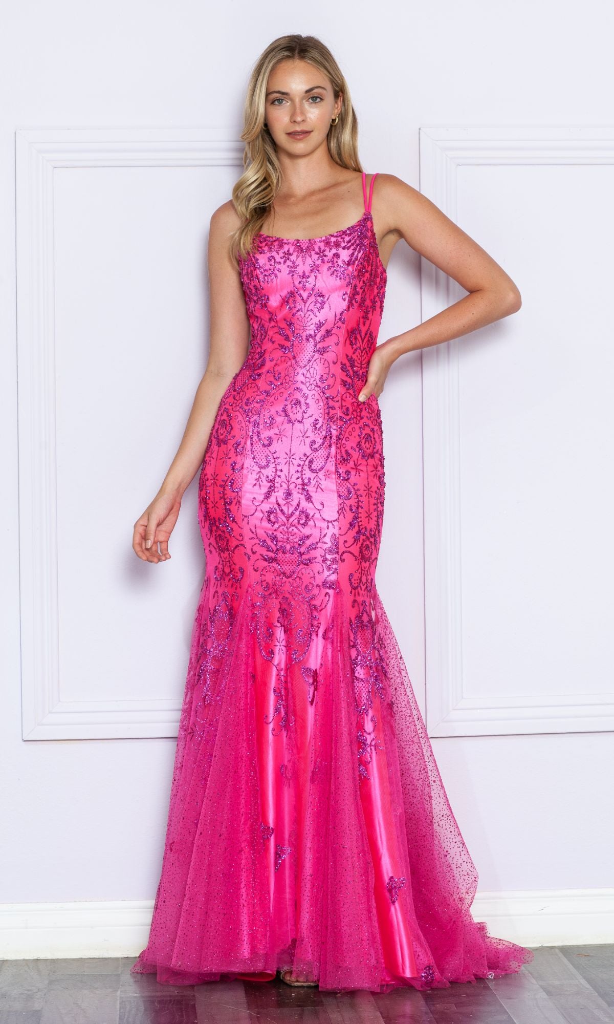 Glitter-Print Long Mermaid Prom Dress 9306