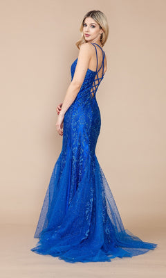 Prom Dress Little Mermaid Inspired Dress Strappy-Back Long Glitter Mermaid Prom Dress -PromGirl Royal Small Prom Dress Little Mermaid Inspired Dress Strappy-Back Long Glitter Mermaid Prom Dress -PromGirl Royal Small