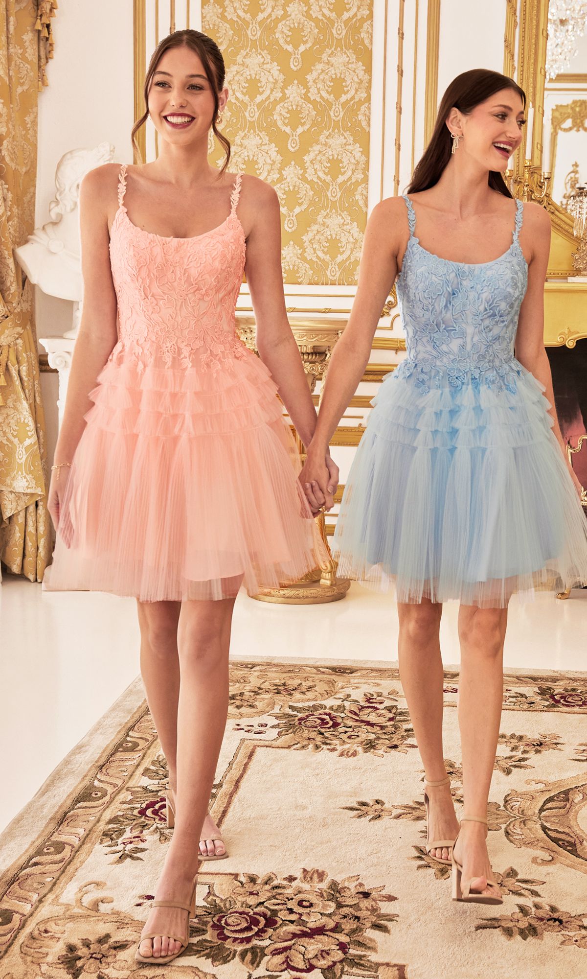 Tiered-Skirt Short Prom Dress with Lace - PromGirl Tiered-Skirt Short Prom Dress with Lace - PromGirl