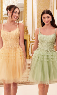 Lace-Bodice Tiered-Skirt Short Prom Dress 9310