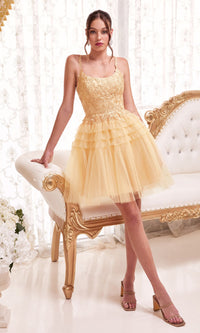 Lace-Bodice Tiered-Skirt Short Prom Dress 9310