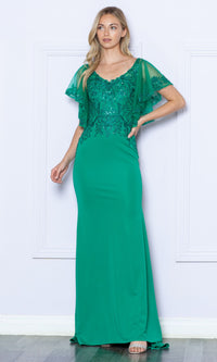 Flutter-Sleeve Embellished Long Formal Dress 9318