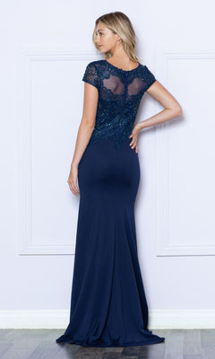 Short Sleeve Long Formal Dress with Beads