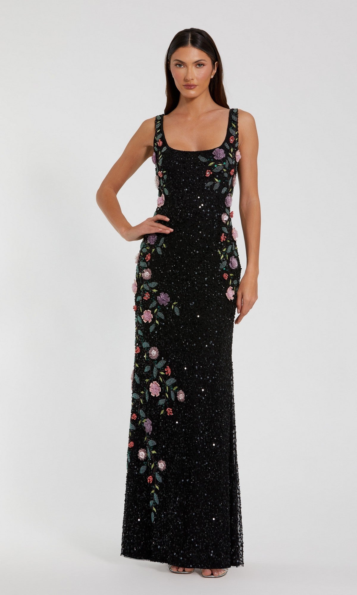 mac duggal all over sequin floral embroidered maxi dress Black Beaded Mesh Scoop Neck Sleeveless Gown Color:Watermelon&Wine Red The bateau neckline and Job Men Dressing For batch10