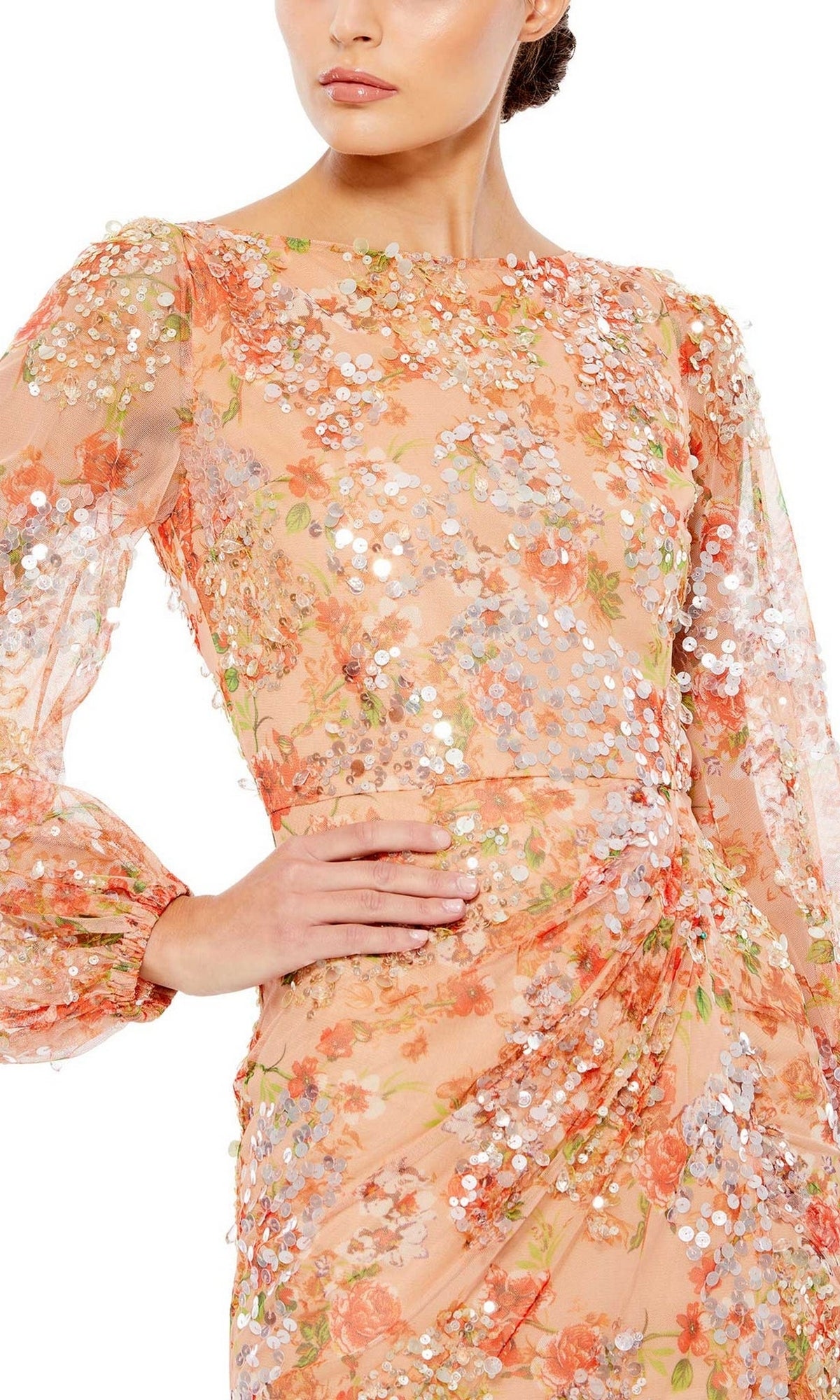 Long Sleeve Long Floral Formal Dress: Mac Duggal