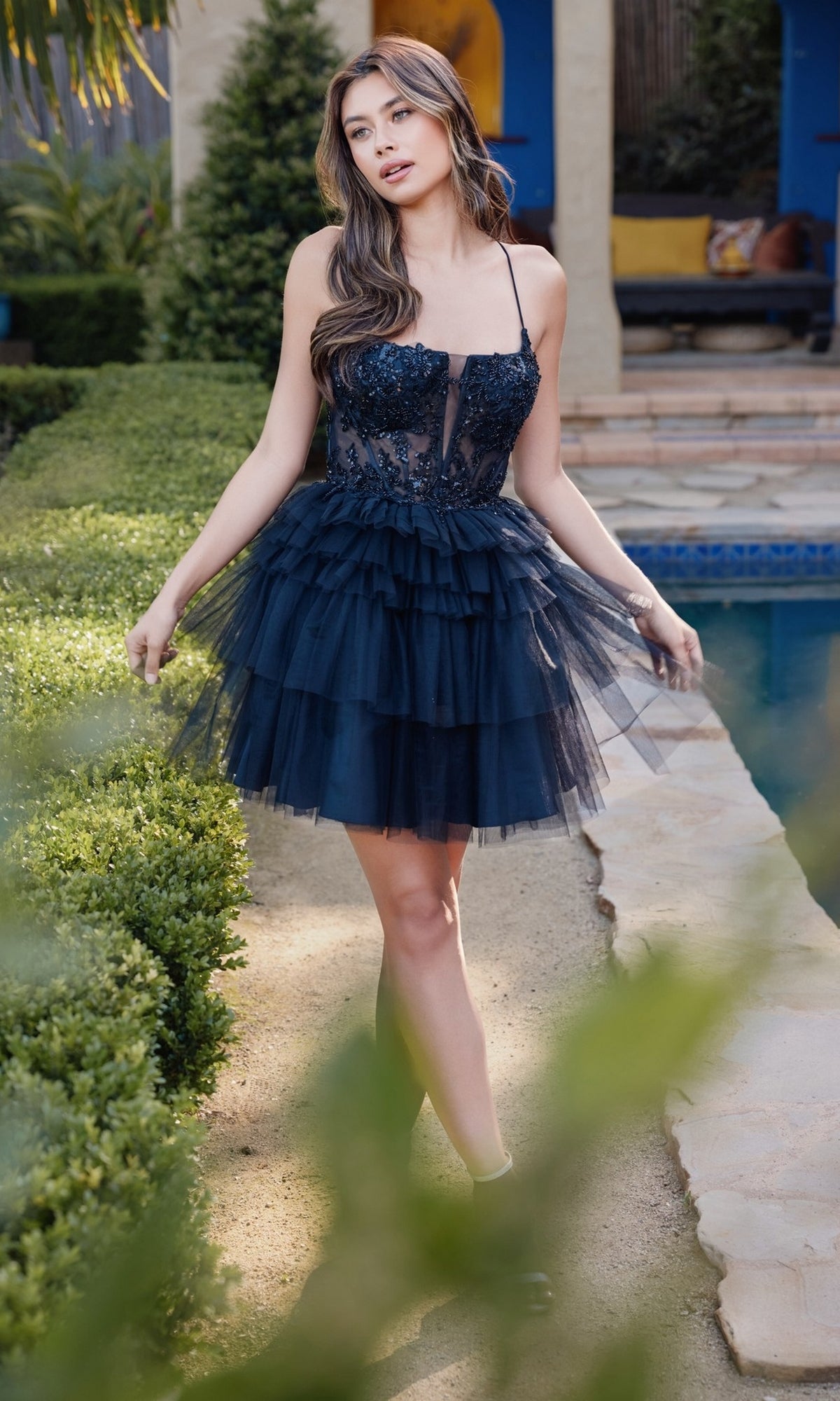 Lace-Up Short A-Line Homecoming Dress with Ruffles PromGirl Lace-Up Short A-Line Homecoming Dress with Ruffles PromGirl