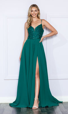 V-Back Long A-Line Prom Dress with Sequins Emerald / Medium V-Back Long A-Line Prom Dress with Sequins Emerald / Medium
