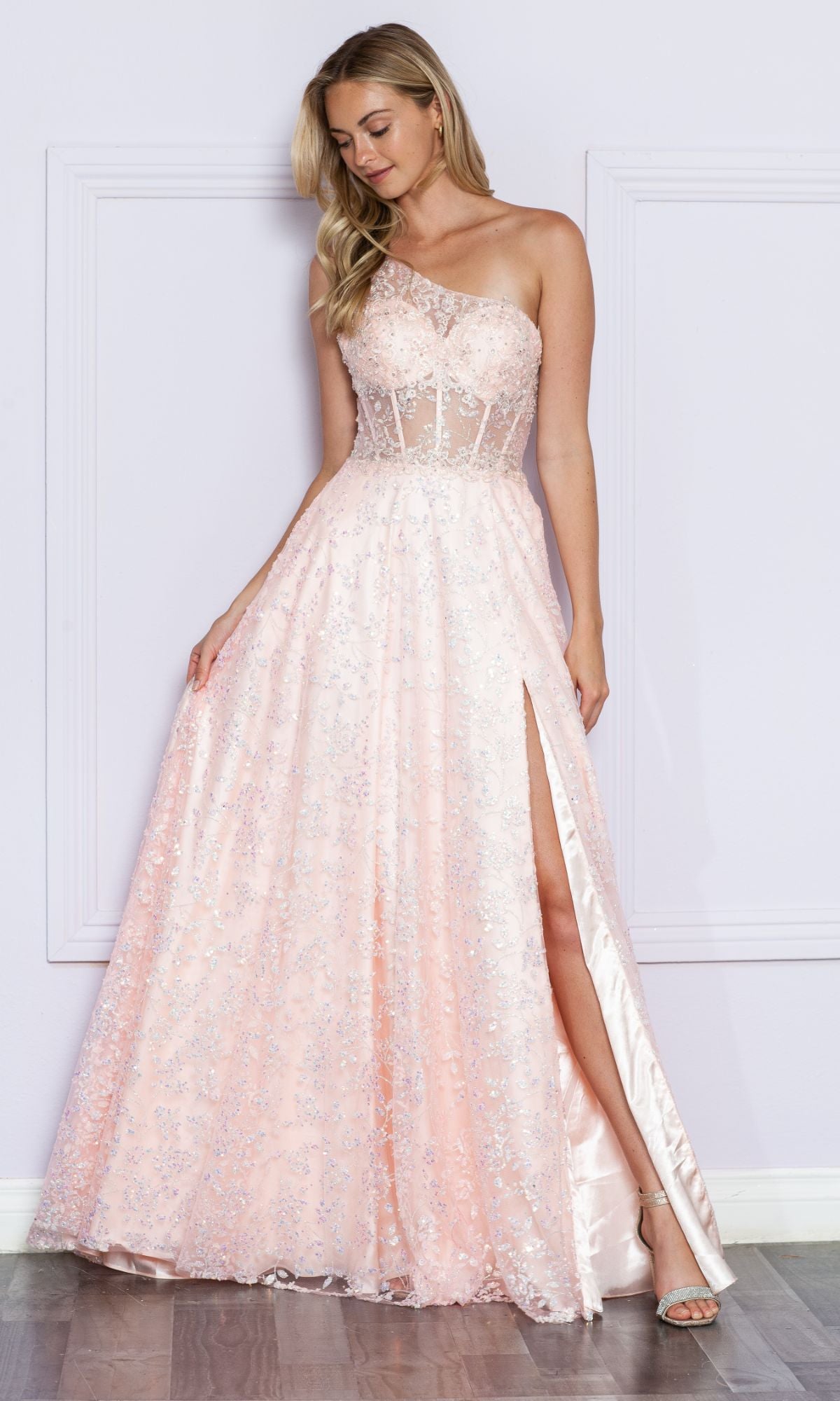 One-Shoulder Embroidered Long Prom Dress 9372