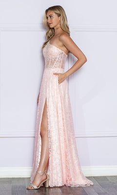 Embroidered One-Shoulder Long Prom Dress