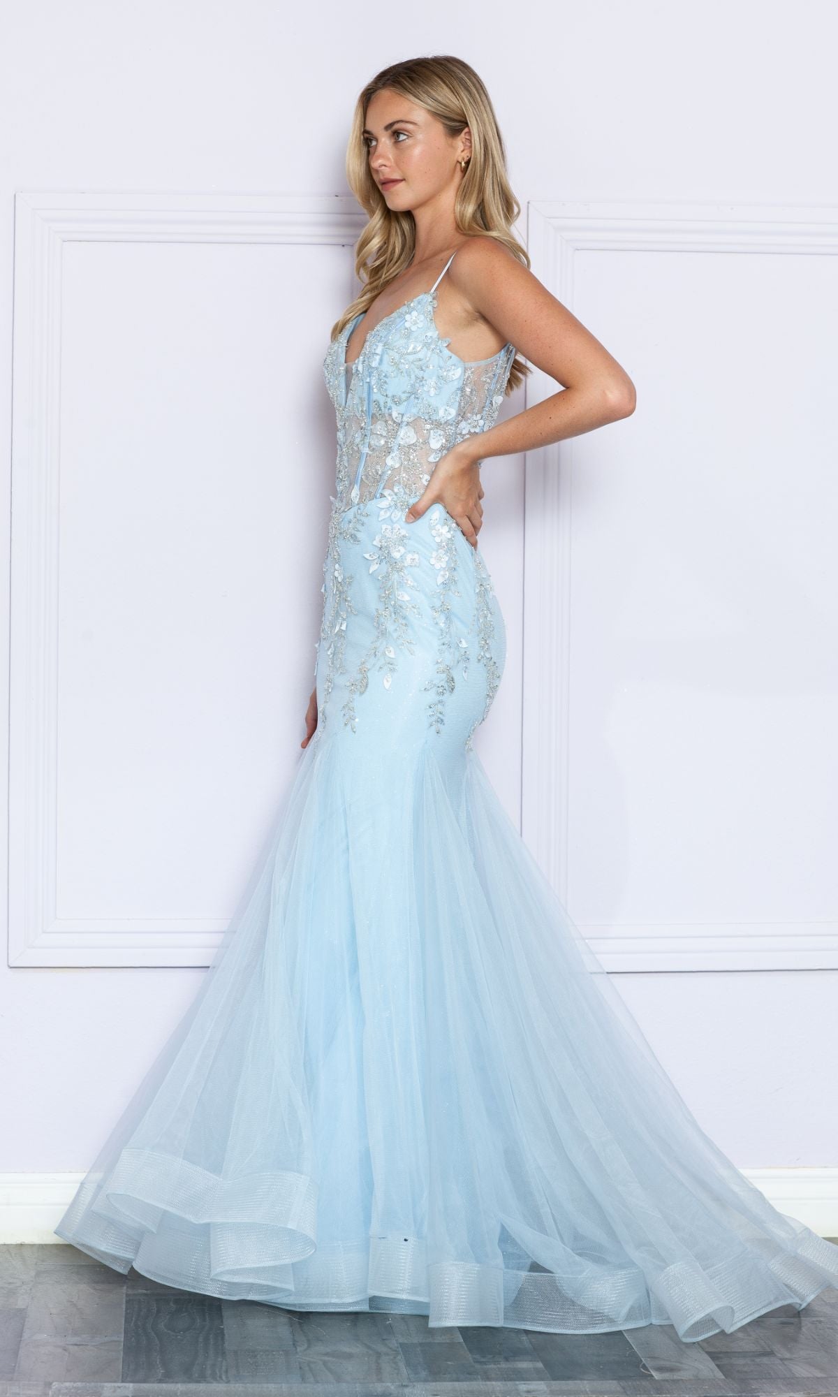 Long Mermaid Prom Dress with Sheer Corset - PromGirl Lavender / XLarge Long Mermaid Prom Dress with Sheer Corset - PromGirl Lavender / XLarge