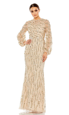 Embellished High Neck Puff Sleeve Trumpet Gown - Mac Duggal Nude Gold / US 18 Embellished High Neck Puff Sleeve Trumpet Gown - Mac Duggal Nude Gold / US 18