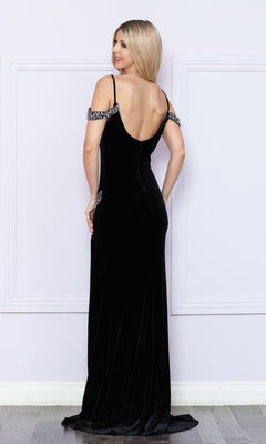off the shoulder low back dress Velvet Long Off-the-Shoulder Prom Dress with Beads Red / XLarge