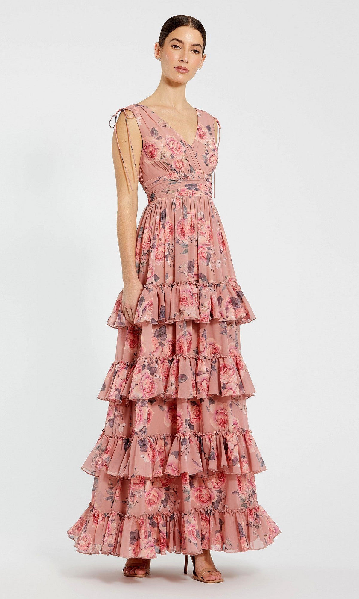 mac duggal pink floral dress Mac Duggal Women's Sleeveless Brocade A Line Midi Dress
