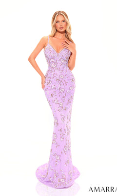 Deep V-Neck Long Prom Dress with Sequin Print PromGirl