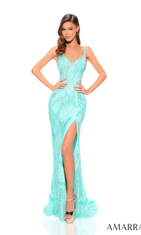 Amarra Strappy-Back Long Beaded Prom Dress 94018