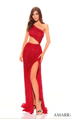 One-Shoulder Long Sequin Prom Dress with Cut Out Red / 8 One-Shoulder Long Sequin Prom Dress with Cut Out Red / 8