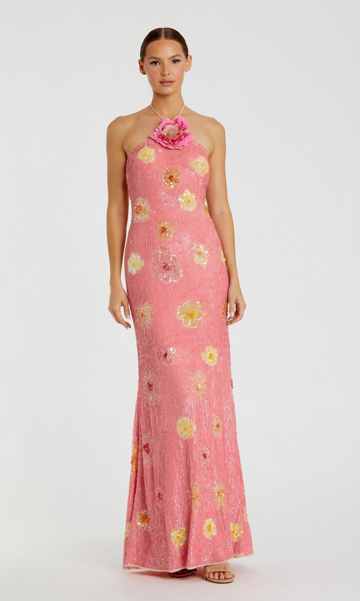 mac duggal homecoming dresses Halter Neck Floral Embellished Mesh Long Gown, Womens, 12, Pink Lemonade Color:SAKURA PINK Patrón blusa vintage Completed with a beaded Tyla Olive Green Pleated