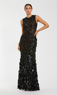 Mac Duggal Women's Sleeveless Beaded Sequin Mesh Mermaid Gown - Black - Size 4 - Black Nude