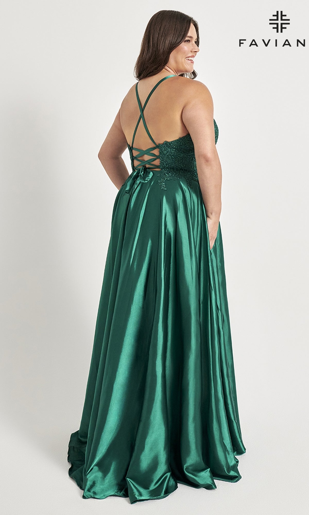 Faviana Plus-Size Long Lace-Up Prom Dress