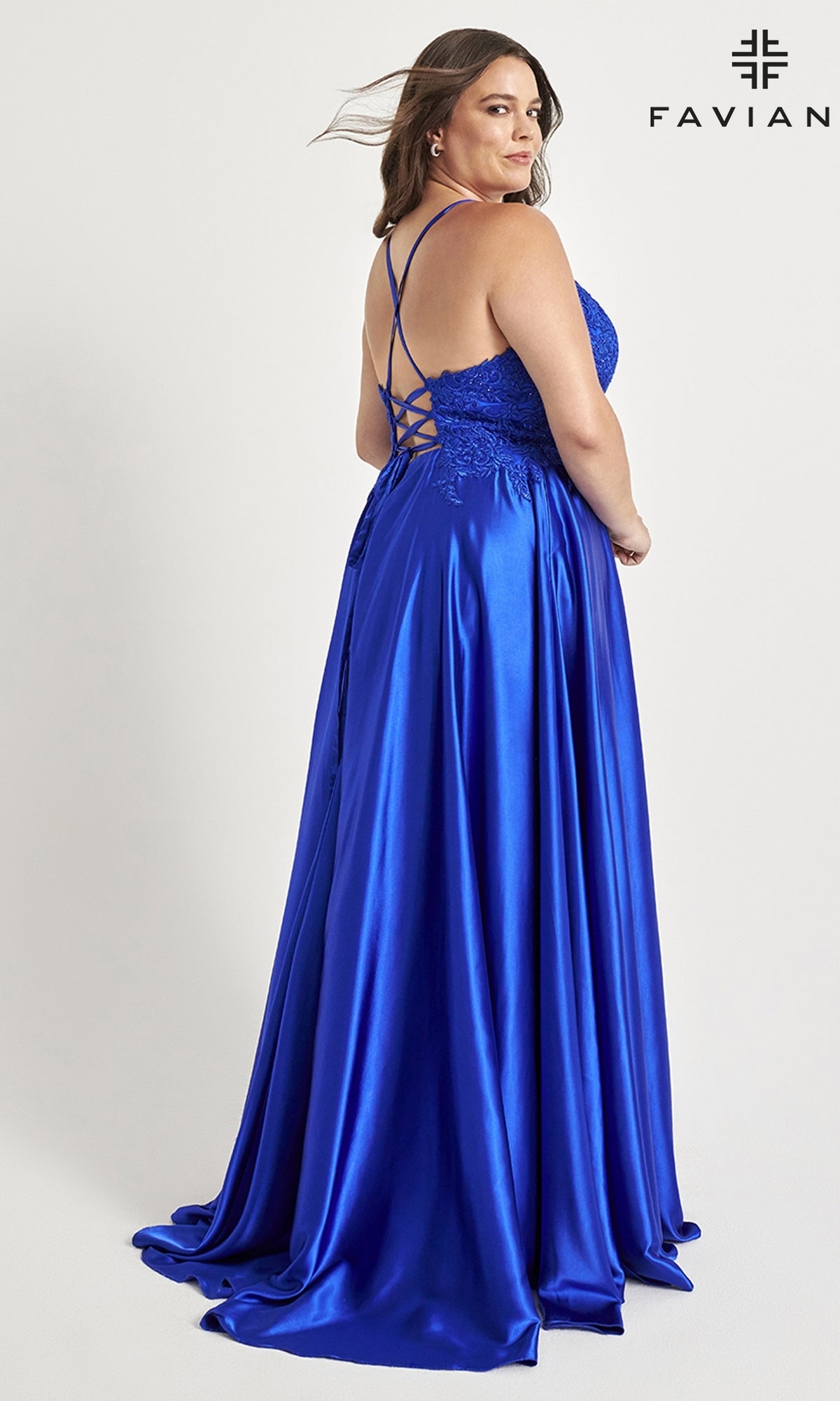 Faviana Plus-Size Long Lace-Up Prom Dress