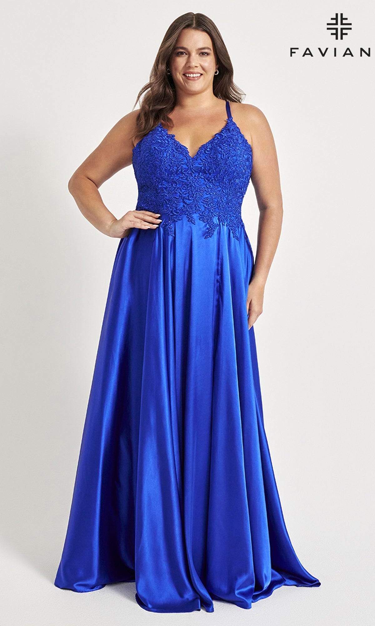 Faviana Plus-Size Long Lace-Up Prom Dress